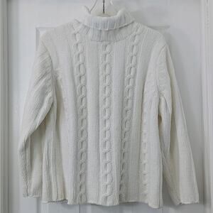 Vintage Ivory Cable Knit Turtleneck Sweater – Thick, Soft & Cozy (XL)